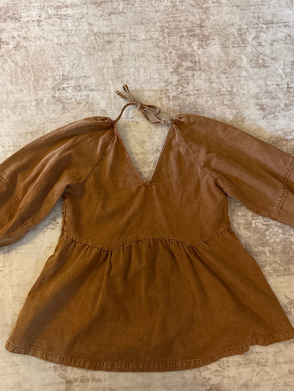 entro Women’s Brown Peplum Demim Tie-Back Top